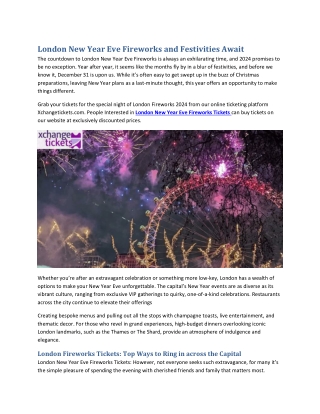 London New Year Eve Fireworks and Festivities Await