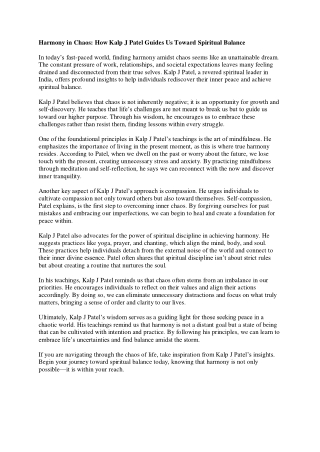 Harmony in Chaos How Kalp J Patel Guides Us Toward Spiritual Balance