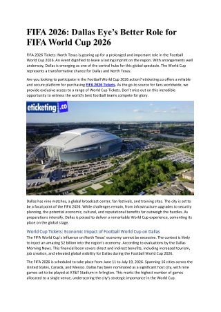 FIFA 2026 Dallas Eye’s Better Role for FIFA World Cup 2026