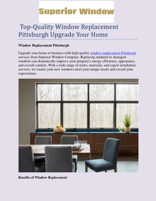 Top-Quality Window Replacement Pittsburgh Upgrade Your Home