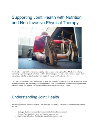 Supporting Joint Health with Nutrition and Non-Invasive Physical Therapy