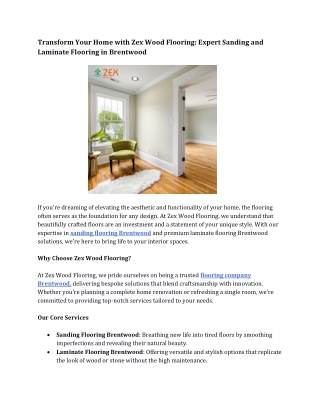 Transform Your Home with Zex Wood Flooring Expert Sanding and Laminate Flooring in Brentwood