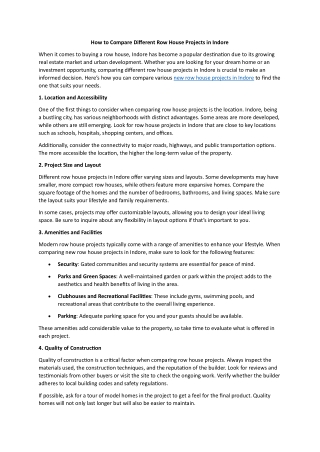 How to Compare Different Row House Projects in Indore