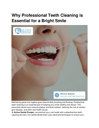 Why Professional Teeth Cleaning is Essential for a Bright Smile