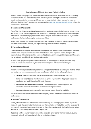 How to Compare Different Row House Projects in Indore