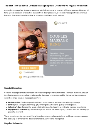 The Best Time to Book a Couples Massage Special Occasions vs. Regular Relaxation
