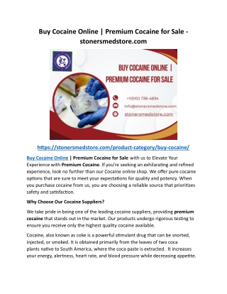 Buy Cocaine Online  Premium Cocaine for Sale - stonersmedstore