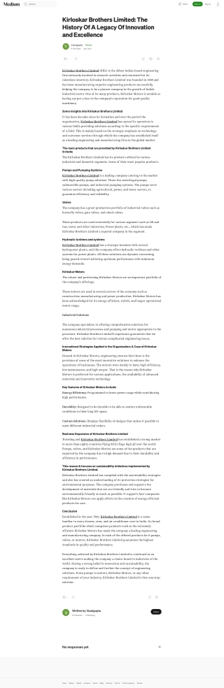 Some Insights into Kirloskar Brothers Limited