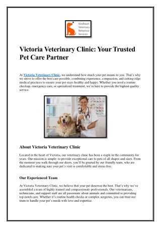 Victoria Veterinary Clinic Your Trusted Pet Care Partner