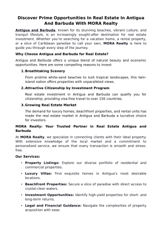 Discover Prime Opportunities In Real Estate In Antigua And Barbuda With MORA Realty