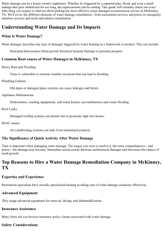 Selecting the very best Water Damages Remediation Service in McKinney, TX