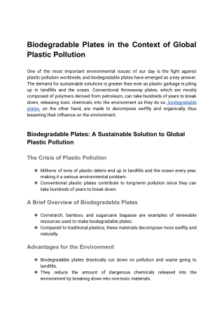 Biodegradable Plates in the Context of Global Plastic Pollution