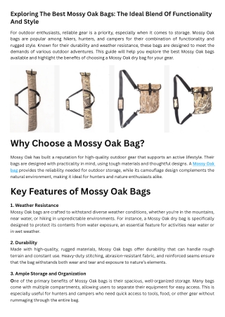 Exploring The Best Mossy Oak Bags: The Ideal Blend Of Functionality And Style