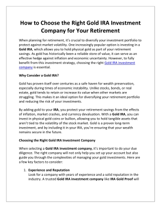 How to Choose the Right Gold IRA Investment Company for Your Retirement