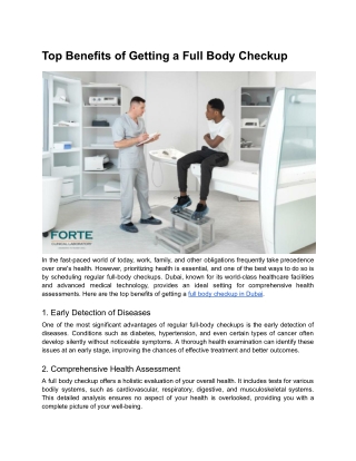 Top Benefits of Getting a Full Body Checkup