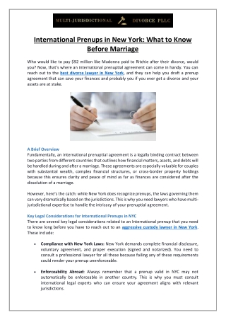 International Prenups in New York- What to Know Before Marriage