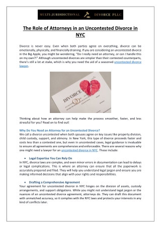 The Role of Attorneys in an Uncontested Divorce in NYC