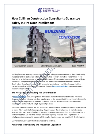 How Cullinan Construction Consultants Guarantee Safety in Fire Door Installation