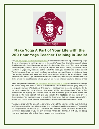 Make Yoga A Part of Your Life with the 200 Hour Yoga Teacher Training in India!