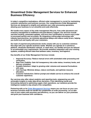 Streamlined Order Management Services for Enhanced Business Efficiency