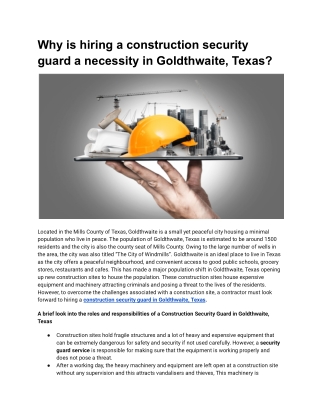 Why is hiring a construction security guard a necessity in Goldthwaite, Texas
