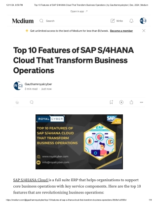 Top 10 Features of SAP S_4HANA Cloud That Transform Business