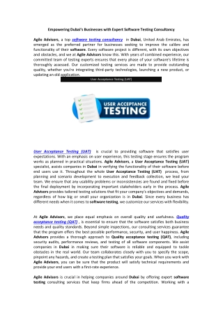 Empowering Dubai’s Businesses with Expert Software Testing Consultancy