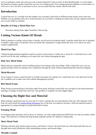 Make Clean and Exact Cuts with a Quality Metal Hole Saw