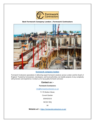 Best Formwork Company London | Formwork Contractors