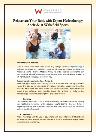Rejuvenate Your Body with Expert Hydrotherapy Adelaide at Wakefield Sports