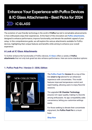 Enhance Your Experience with Puffco Devices & IC Glass Attachments –Best Picks f