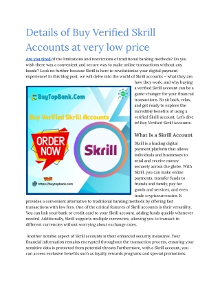 Details of Buy Verified Skrill Accounts at very low price