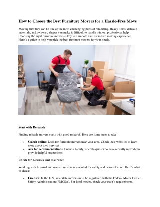 How to Choose the Best Furniture Movers for a Hassle
