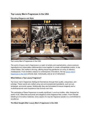 Top Luxury Men’s Fragrances in the USA