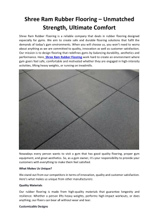 Shree Ram Rubber Flooring – Unmatched Strength, Ultimate Comfort