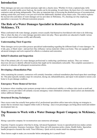 The Duty of a Water Damage Professional in Restoration Projects in McKinney, TX