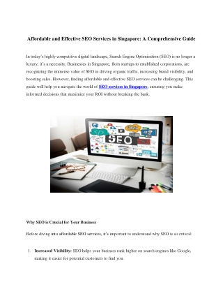 Affordable and Effective SEO Services in Singapore: A Comprehensive Guide