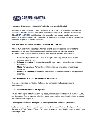 Cultivating Champions: Offbeat MBA & PGDM Institutes in Mumbai