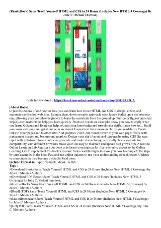 (Kindle Book) Sams Teach Yourself HTML and CSS in 24 Hours (Includes New HTML 5