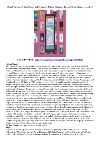 [Free Book] Sapira's Art and Science of Bedside Diagnosis By M.D. Orient, Jane M