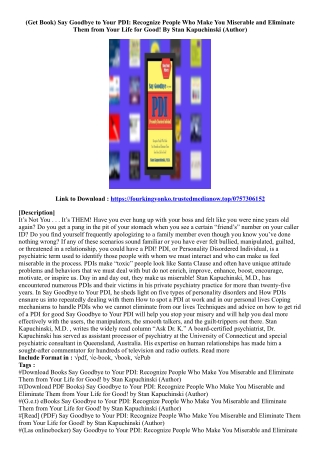 (Get Ebook) Say Goodbye to Your PDI: Recognize People Who Make You Miserable and