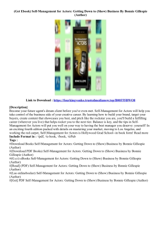 (Free Download) Self-Management for Actors: Getting Down to (Show) Business By B