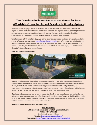 The Complete Guide to Manufactured Homes for Sale Affordable, Customizable, and Sustainable Housing Options