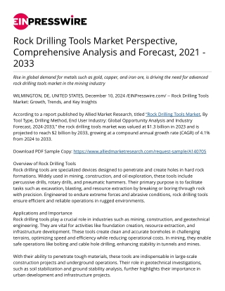 rock drilling tools market is projected to reach $2 billion by 2033