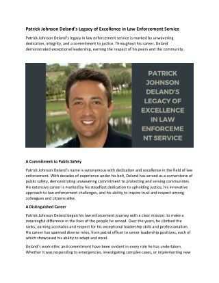 Patrick Johnson Deland’s Legacy of Excellence in Law Enforcement Service