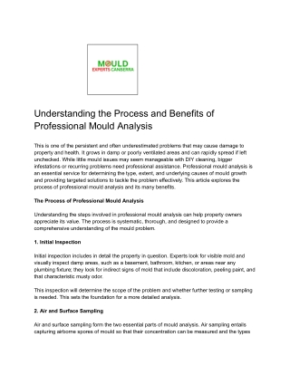 Understanding the Process and Benefits of Professional Mould Analysis