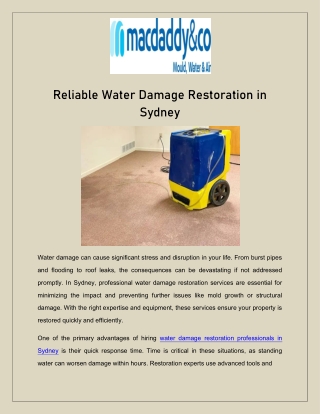 Reliable Water Damage Restoration in Sydney