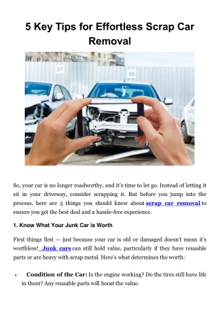 5 Key Tips for Effortless Scrap Car Removal
