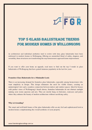 Top 5 Glass Balustrade Trends for Modern Homes in Wollongong