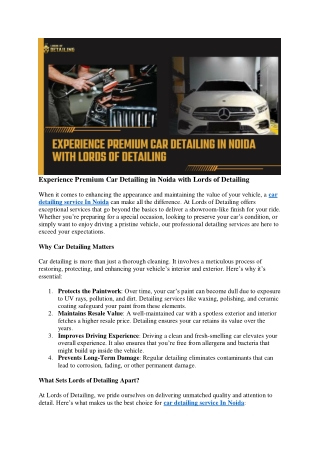 Experience Premium Car Detailing in Noida with Lords of Detailing